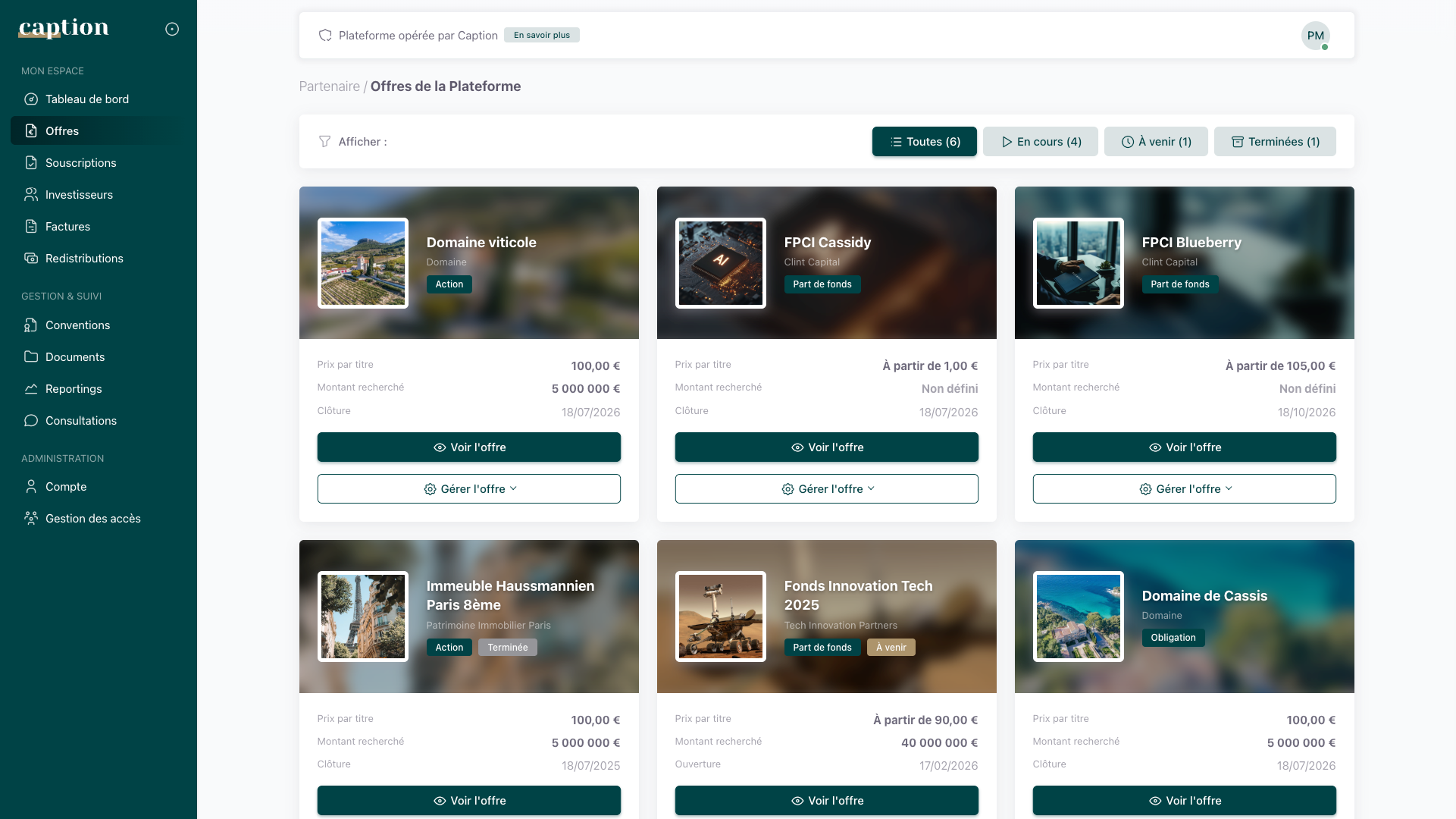 Offres de la plateforme
